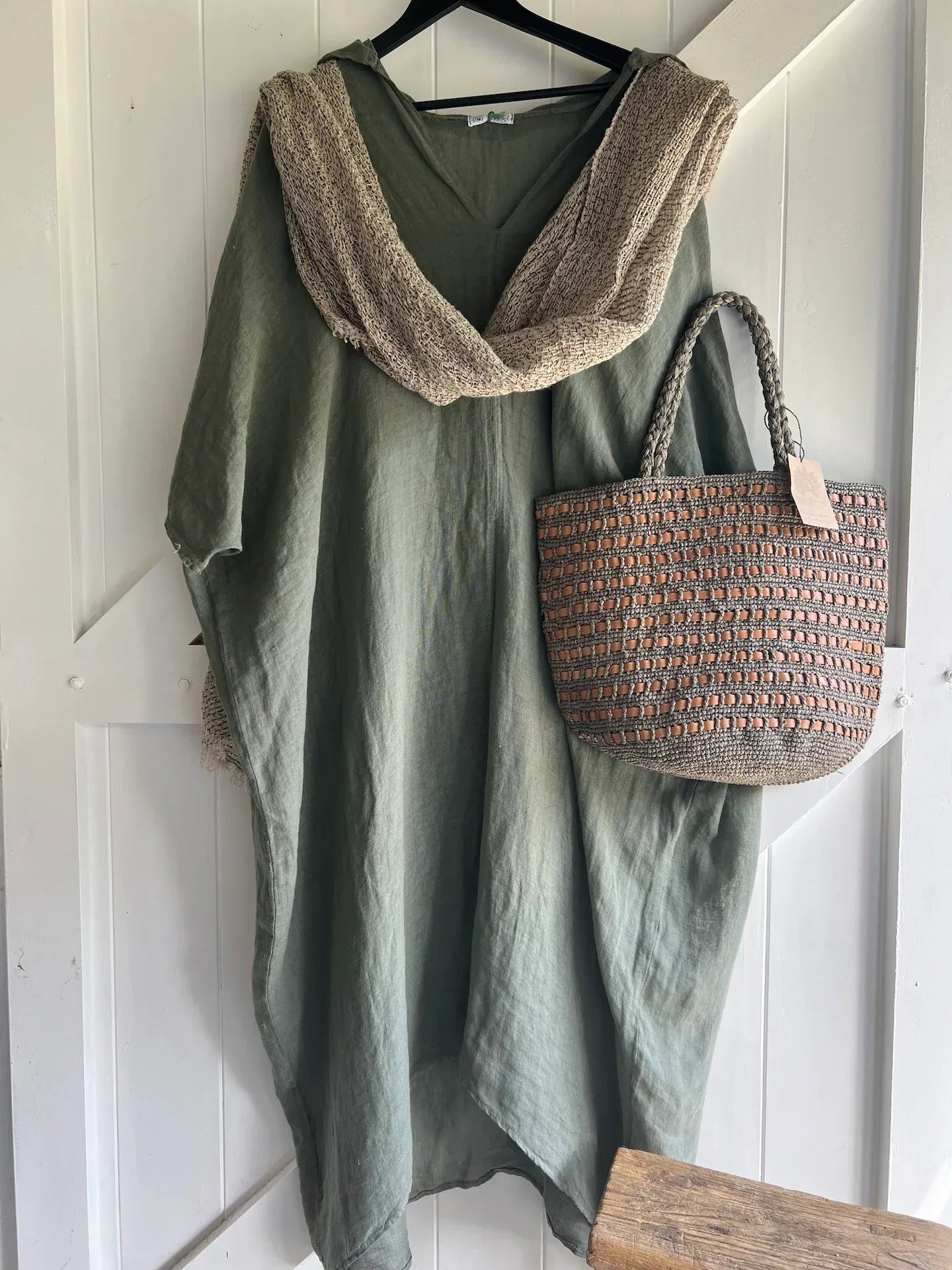 Linen Dress Oversize Maxi Kaftan Made in Italy Caramel LUXAMORE  