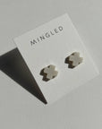 Mingled Beige Cross Stud Earrings - Small Cross Earrings, Minimalist - LUXAMORE