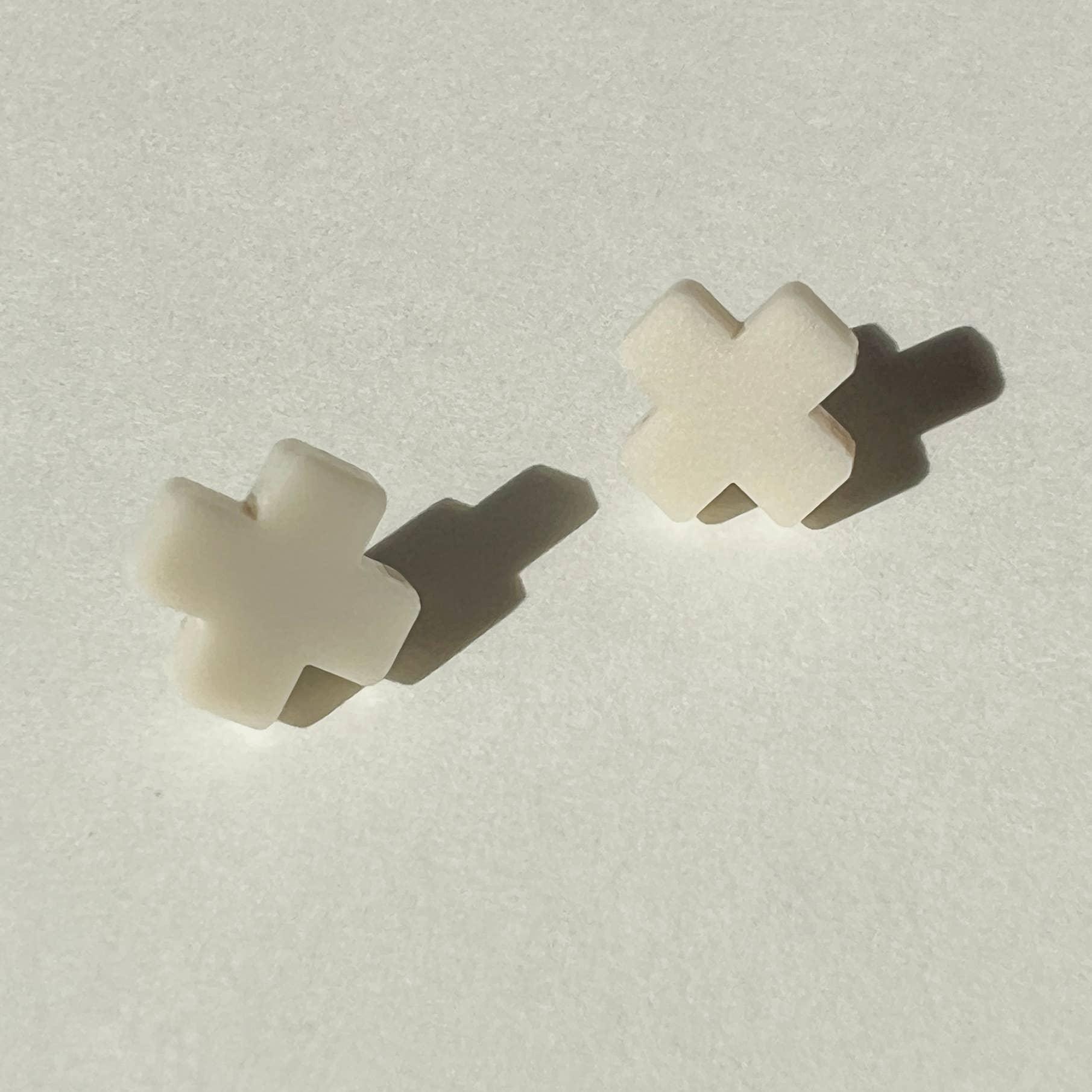 Mingled Beige Cross Stud Earrings - Small Cross Earrings, Minimalist - LUXAMORE