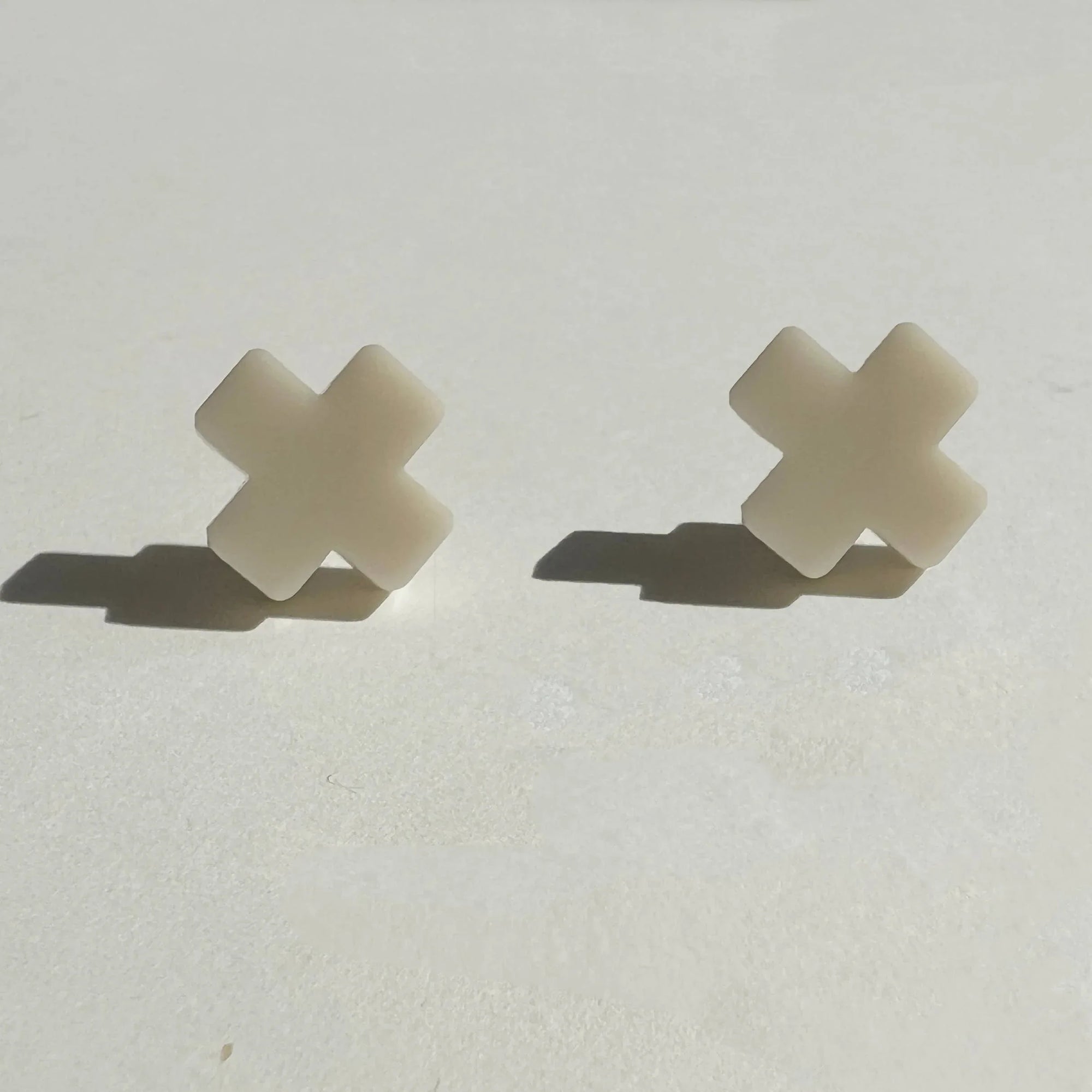 Mingled Beige Cross Stud Earrings - Small Cross Earrings, Minimalist - LUXAMORE