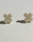 Mingled Beige Cross Stud Earrings - Small Cross Earrings, Minimalist - LUXAMORE