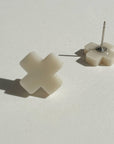 Mingled Beige Cross Stud Earrings - Small Cross Earrings, Minimalist - LUXAMORE