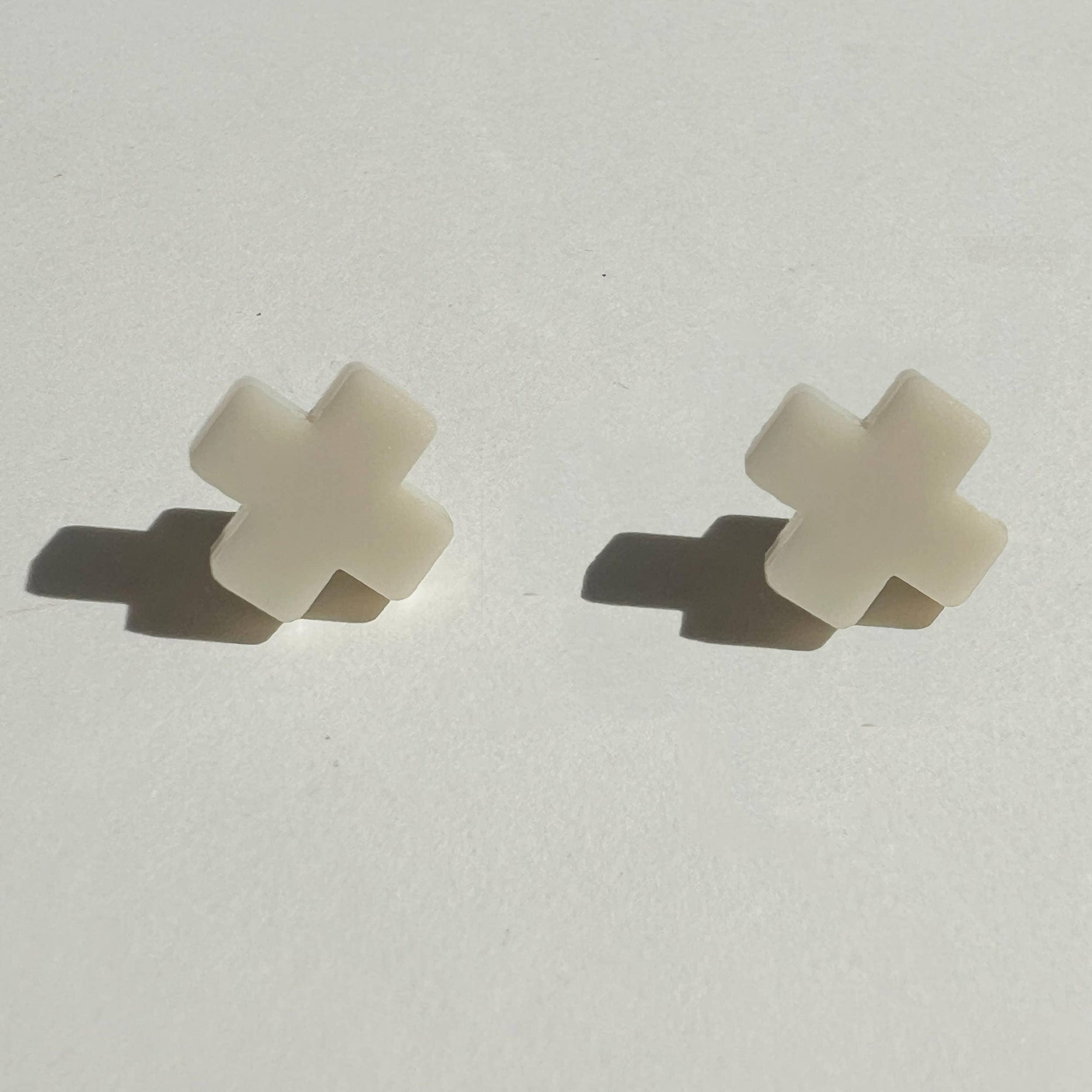 Mingled Beige Cross Stud Earrings - Small Cross Earrings, Minimalist - LUXAMORE
