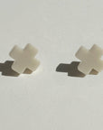 Mingled Beige Cross Stud Earrings - Small Cross Earrings, Minimalist - LUXAMORE