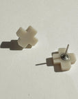 Mingled Beige Cross Stud Earrings - Small Cross Earrings, Minimalist - LUXAMORE