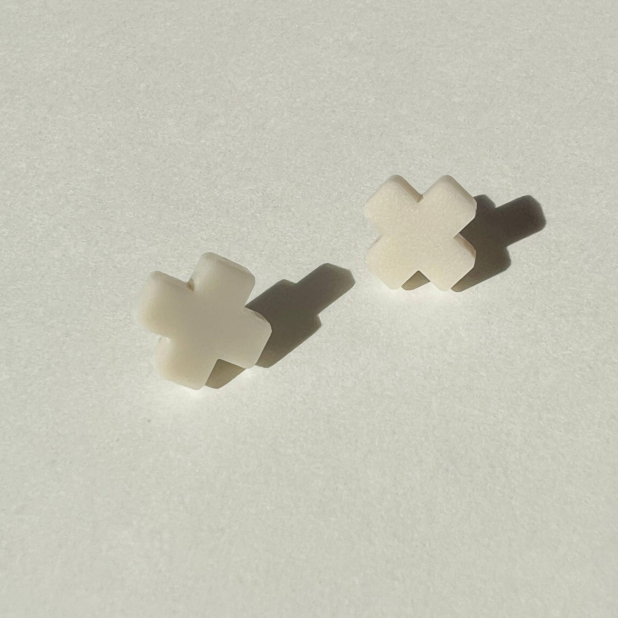 Mingled Beige Cross Stud Earrings - Small Cross Earrings, Minimalist - LUXAMORE
