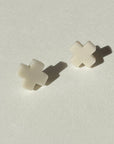 Mingled Beige Cross Stud Earrings - Small Cross Earrings, Minimalist - LUXAMORE