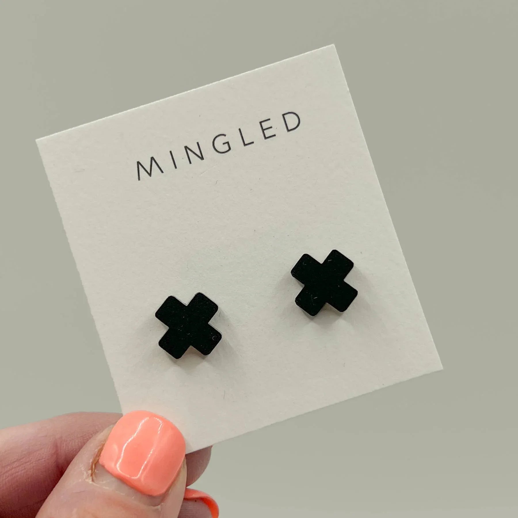 Mingled Black Cross Stud Earrings - Small Cross Earrings, Minimalist LUXAMORE  