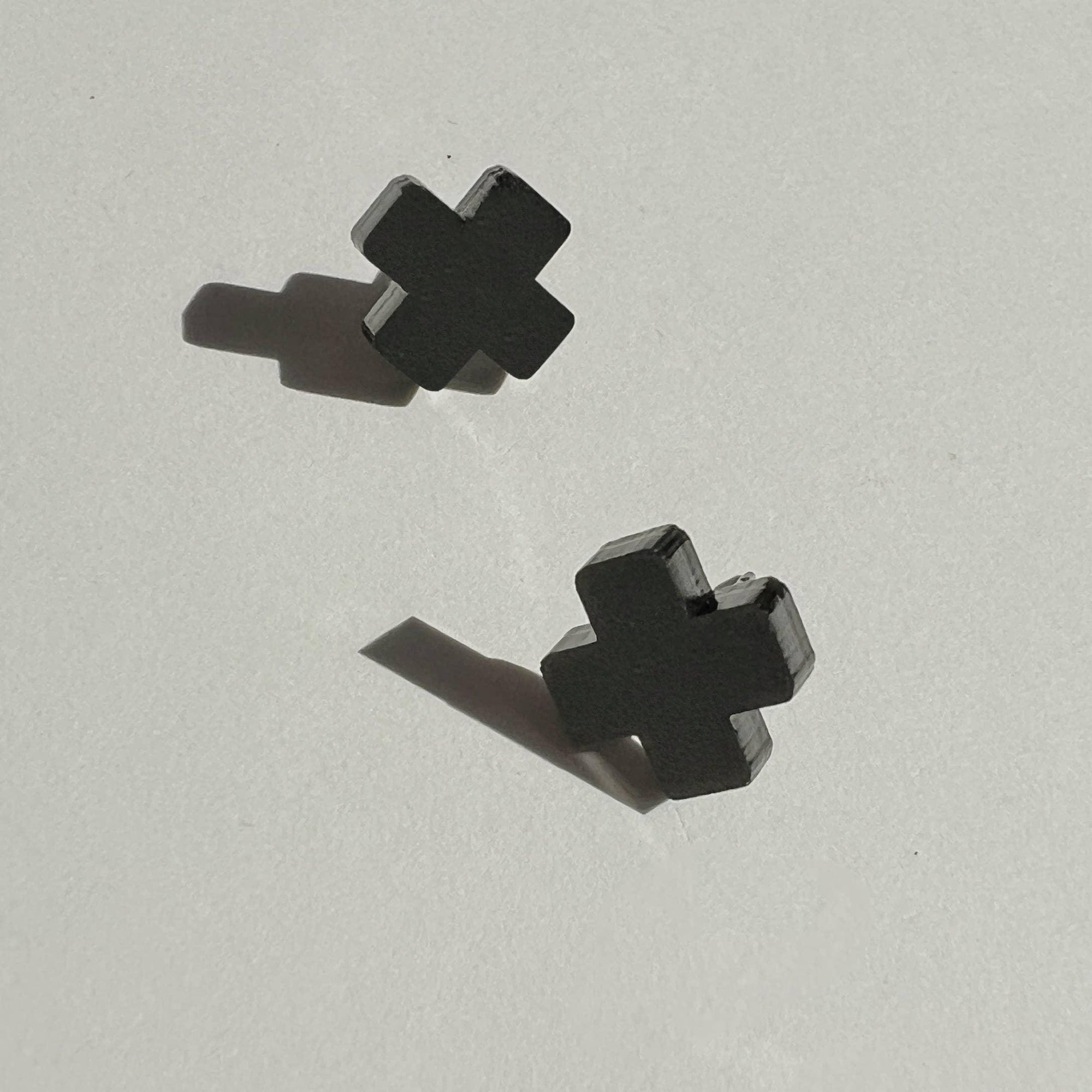Mingled Black Cross Stud Earrings - Small Cross Earrings, Minimalist LUXAMORE  