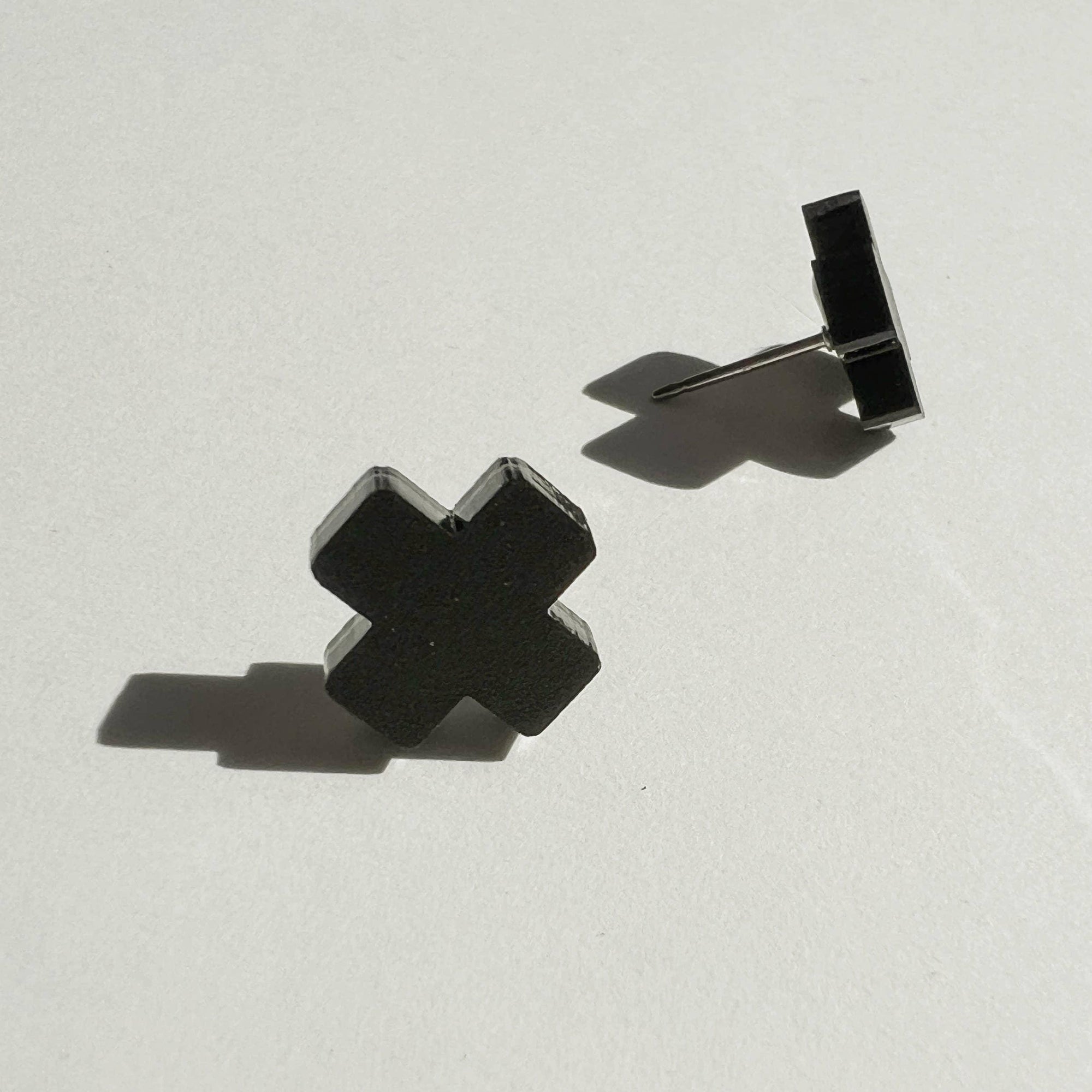 Mingled Black Cross Stud Earrings - Small Cross Earrings, Minimalist LUXAMORE  