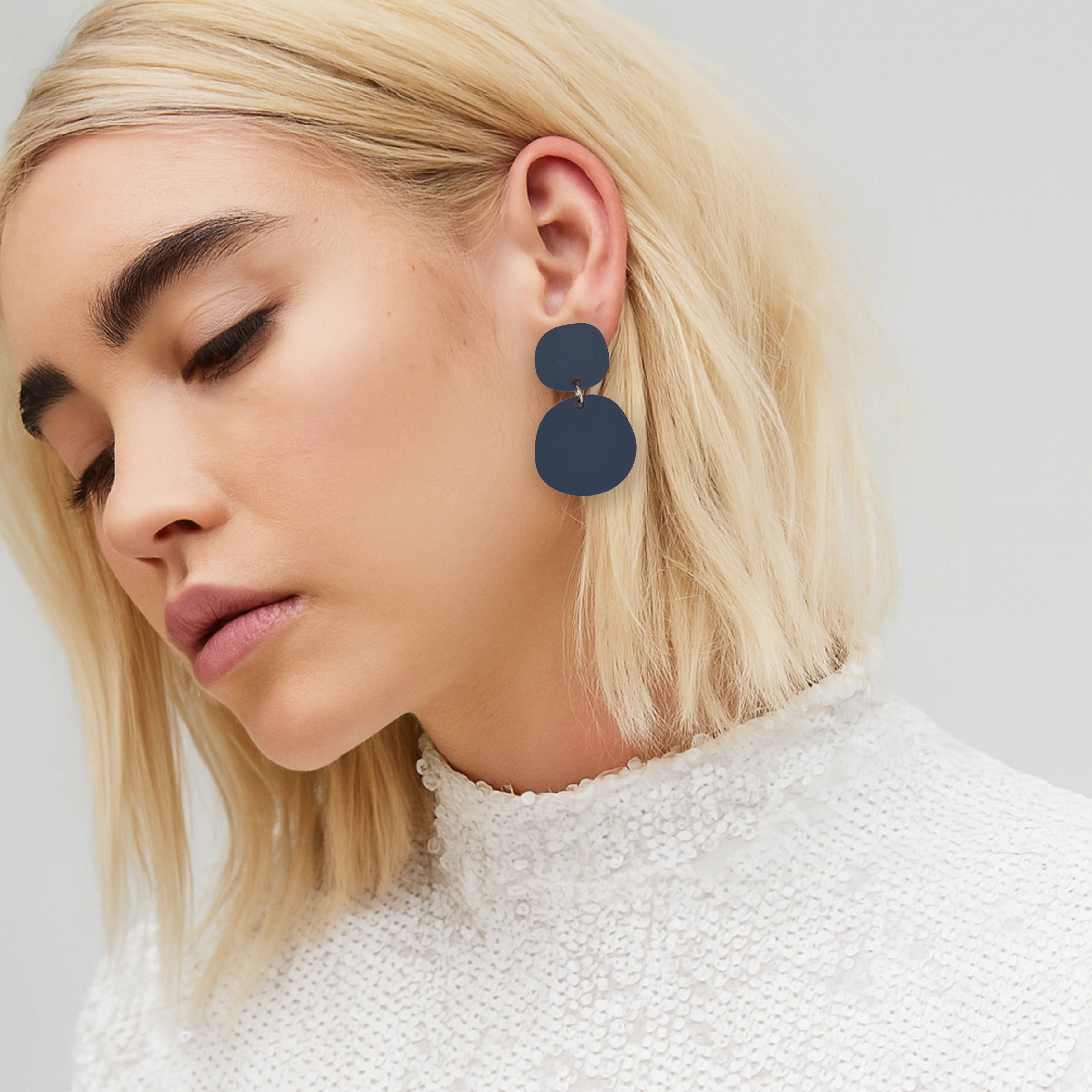 Mingled Boulder Statement Dangle Earrings - Dark Blue
