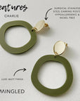 Mingled Charlie Olive Green and Gold Dangle Earrings LUXAMORE  