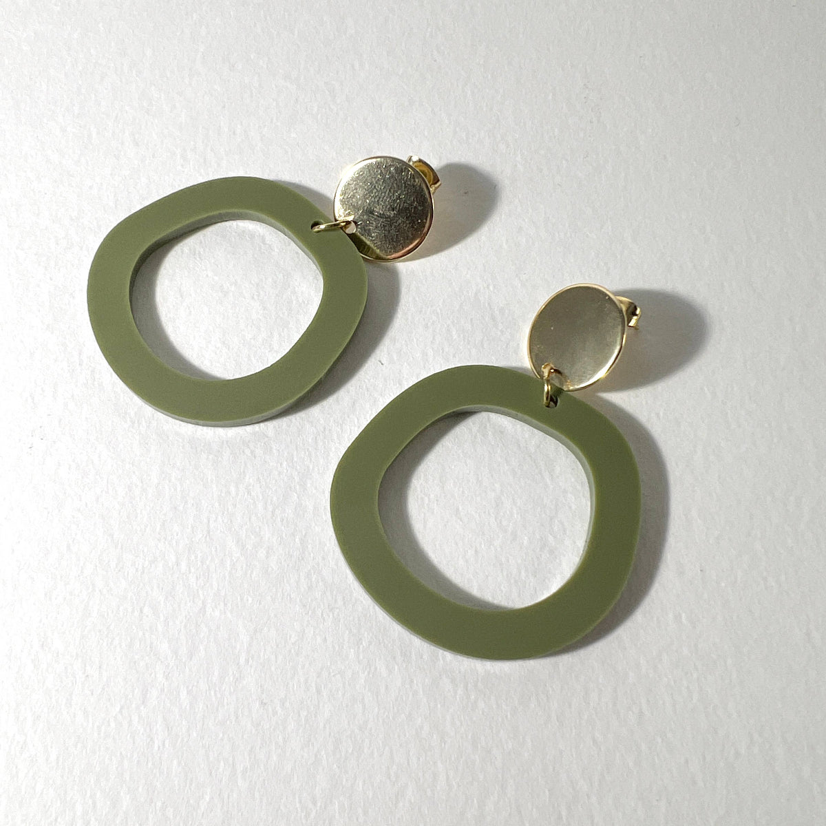 Mingled Charlie Olive Green and Gold Dangle Earrings