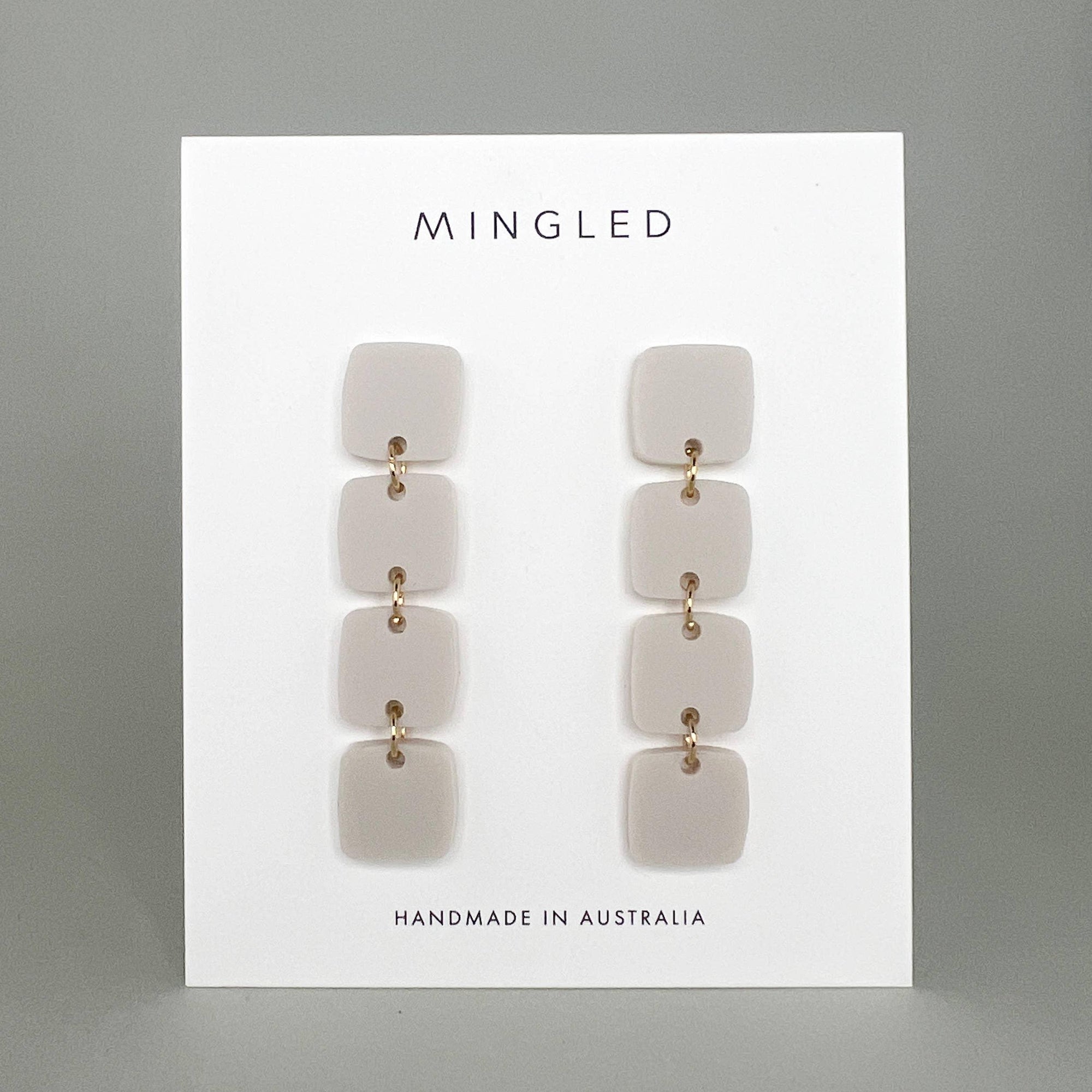 Mingled Dangle Earrings - Ivory Beige Four Squared Long Drop - LUXAMORE