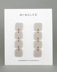 Mingled Dangle Earrings - Ivory Beige Four Squared Long Drop - LUXAMORE