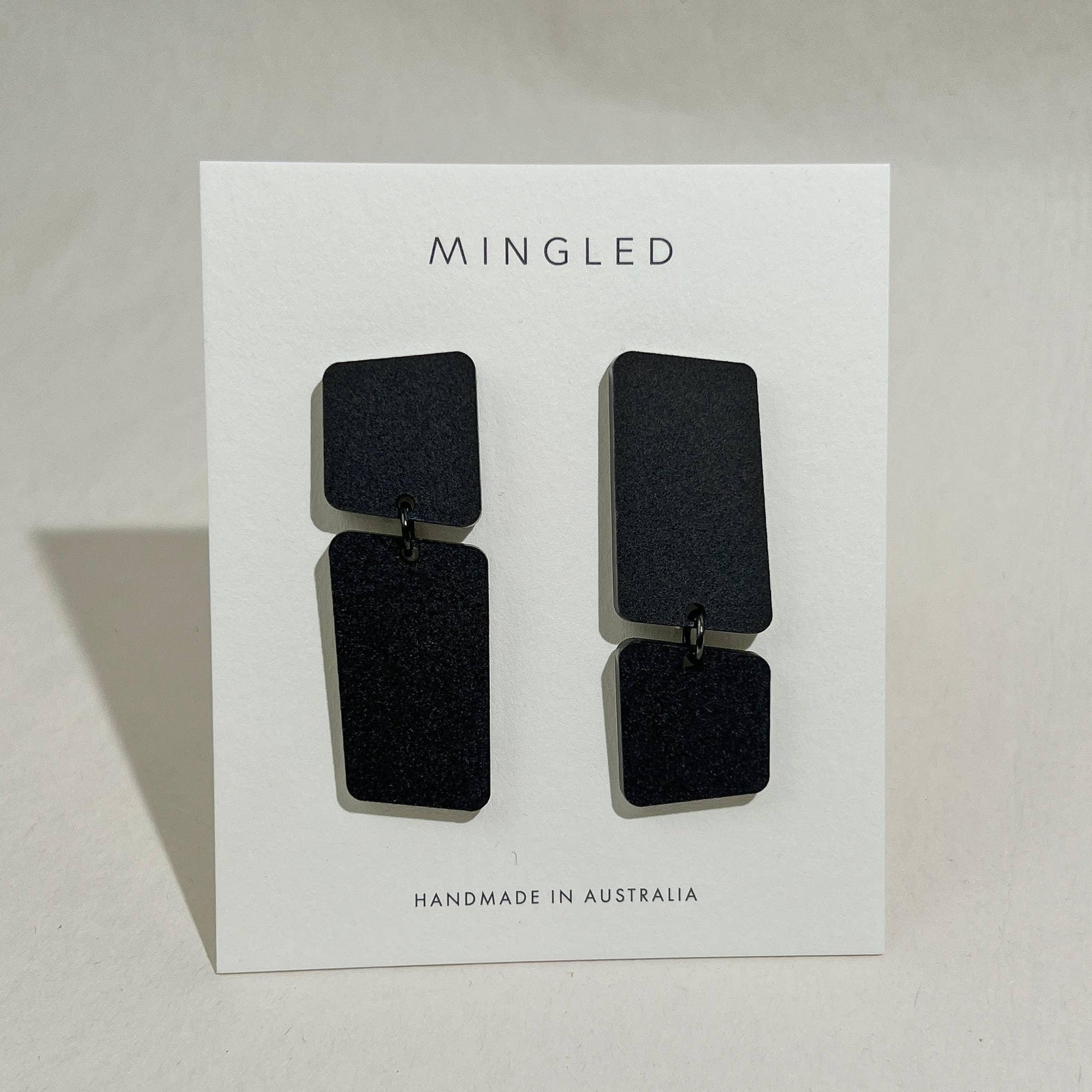 Mingled Dangle Earrings in Black Bauhaus Asymmetrical - LUXAMORE