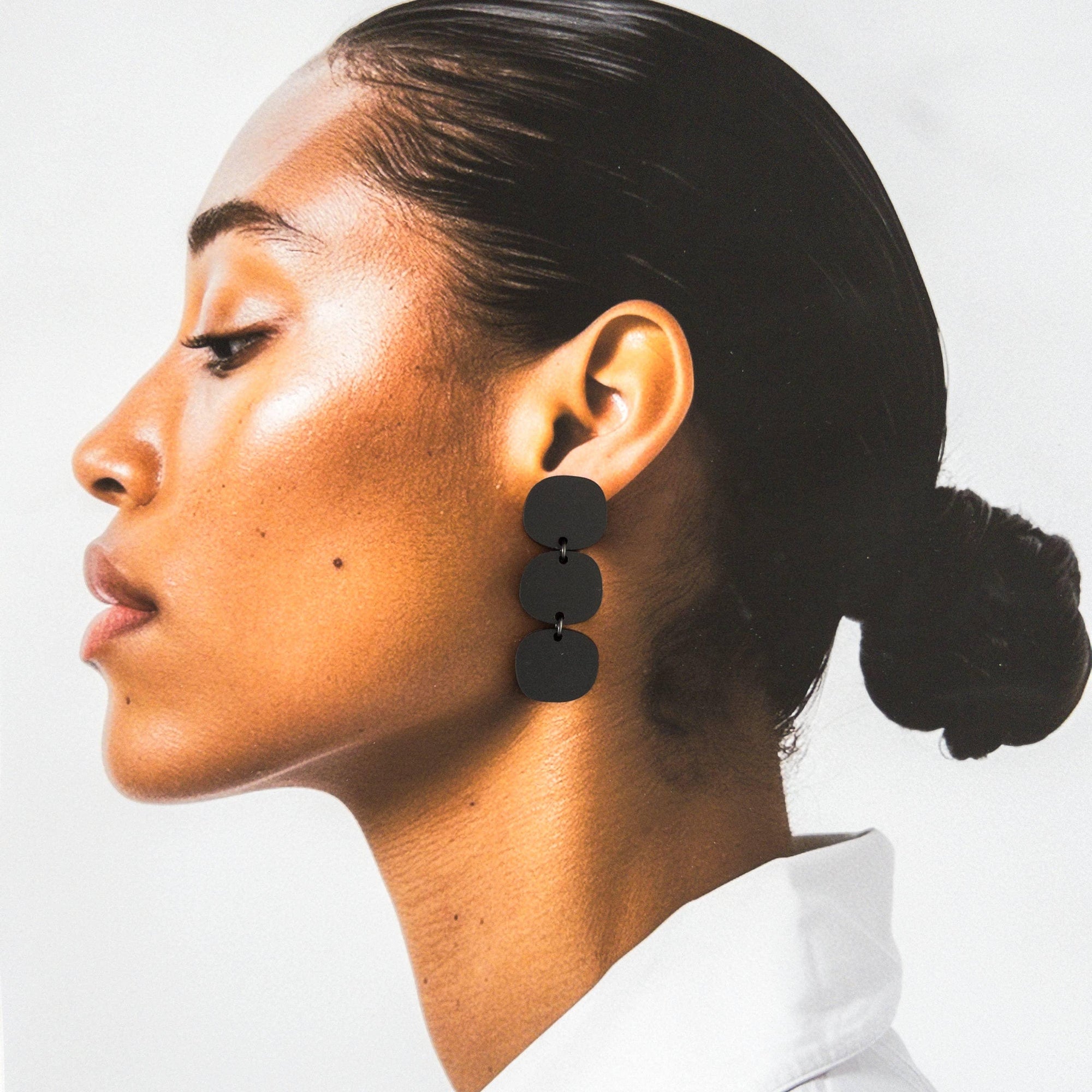 Mingled Statement Earrings - Black Triple Stack - LUXAMORE