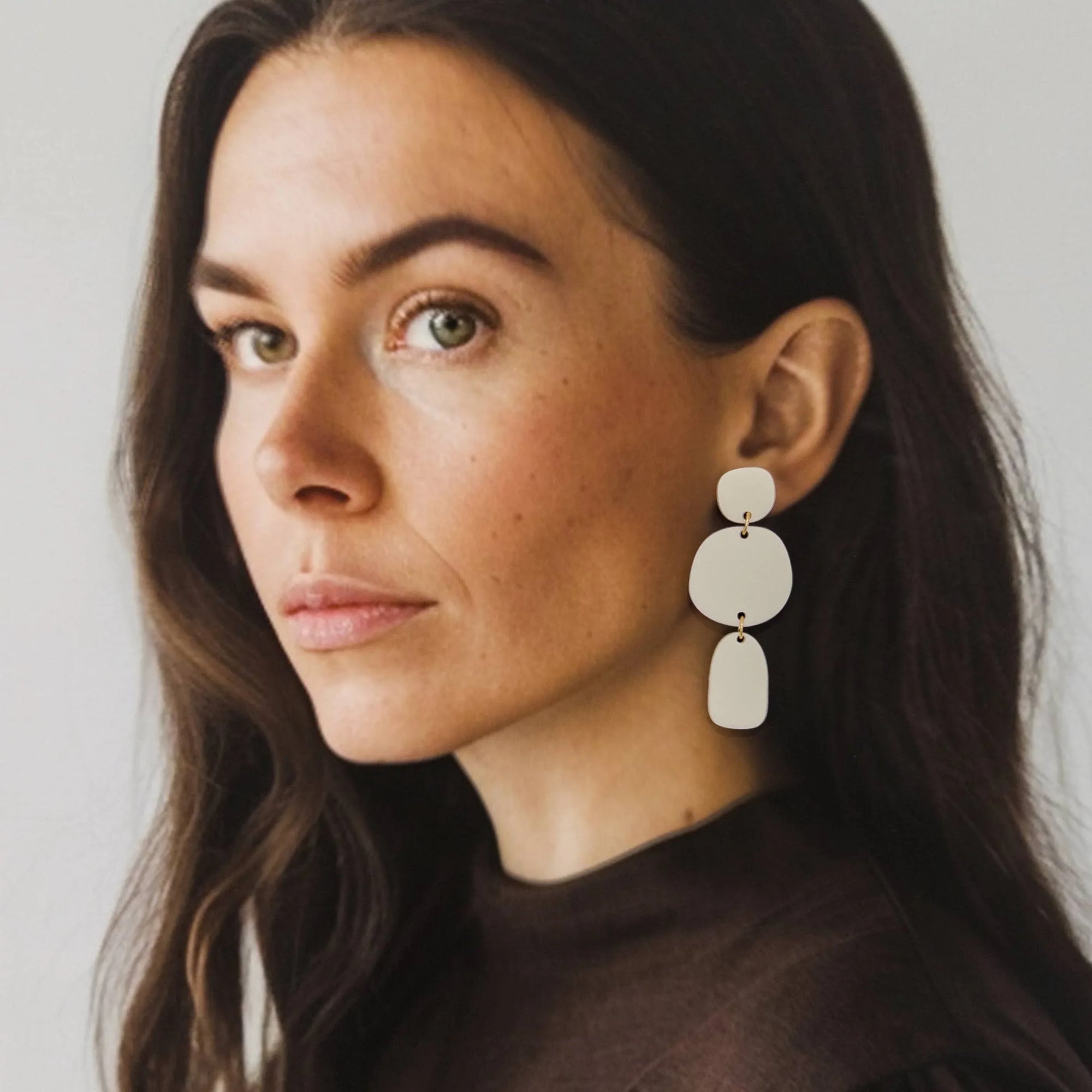 Mingled Statement Earrings - Ivory Beige Petra - LUXAMORE