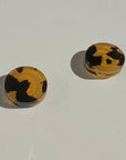 Mingled Tortoise Shell Round Stud Earrings - 15mm worn by model in natural setting LUXAMORE 