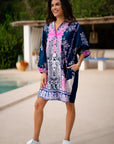 Miss Goodlife Freedom Shirt Dress Made in Italy worn by model in natural setting LUXAMORE 