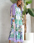 Miss Goodlife Green Garden Blouse Made in Italy worn by model in natural setting LUXAMORE 