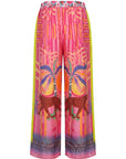 Wide-leg 7/8 trousers: Miss Goodlife Pants Sunset Dream in an all-over multicolor print with a wide waistband. LUXAMORE