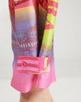 Wide-leg 7/8 trousers: Miss Goodlife Pants Sunset Dream in an all-over multicolor print close up ankle detail LUXAMORE