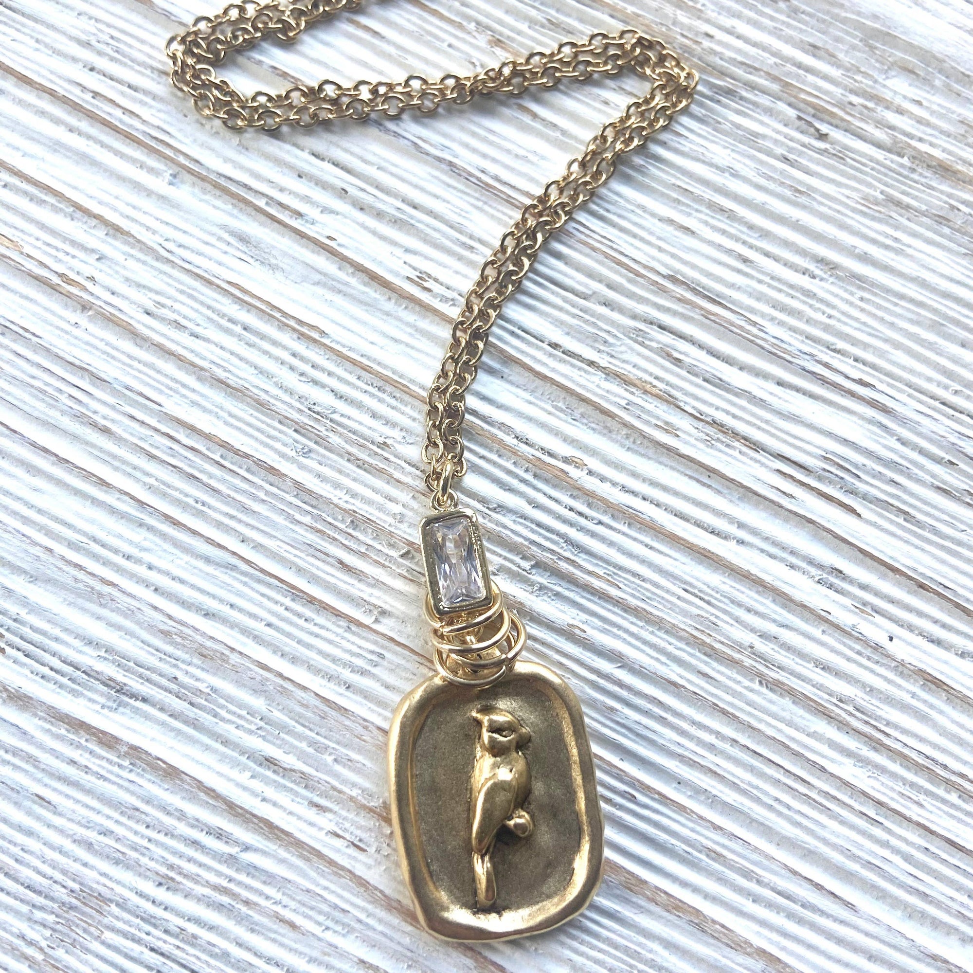 Pre Order Cardinal necklace Memorial jewelry bird lover gift: Gold / 18” worn by model in natural setting LUXAMORE 