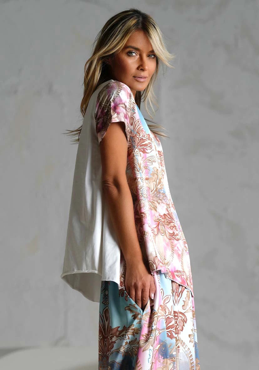 Pre Order Miss Goodlife T-shirt Light Garden worn by model in natural setting LUXAMORE 