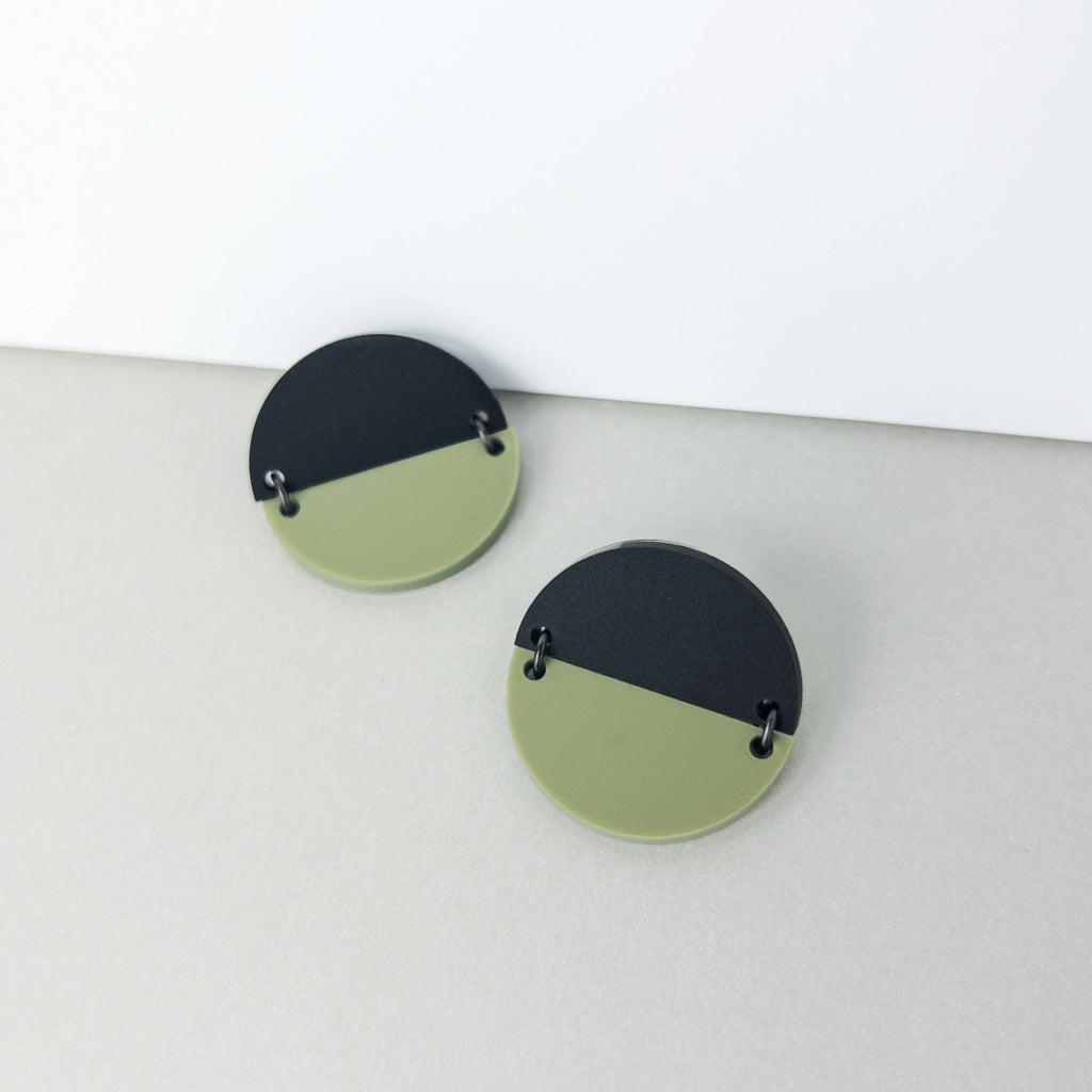 Mingled Statement Studs in Olive Green and Black