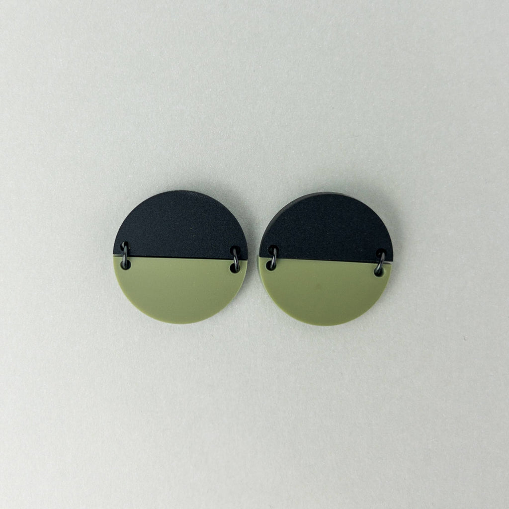 Mingled Statement Studs in Olive Green and Black