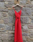 Italian Linen Dress Cross tie Coral Made in Italy - LUXAMORE
