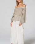 Estilo Emporio Twiggy Off The Shoulder Top worn by model in natural setting LUXAMORE 